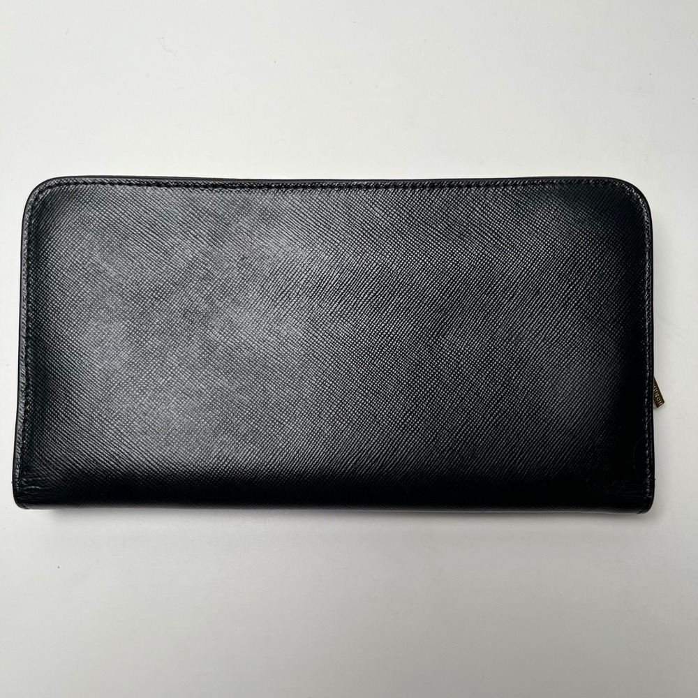 Tory Burch Wallet Womens Snap Closure Black Saffiano Leather Gold Logo 4.5"x8.5" - Picture 2 of 7